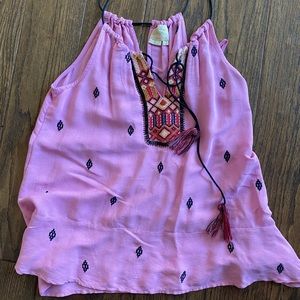Anthropologie Flowy Embroidered Tank Top